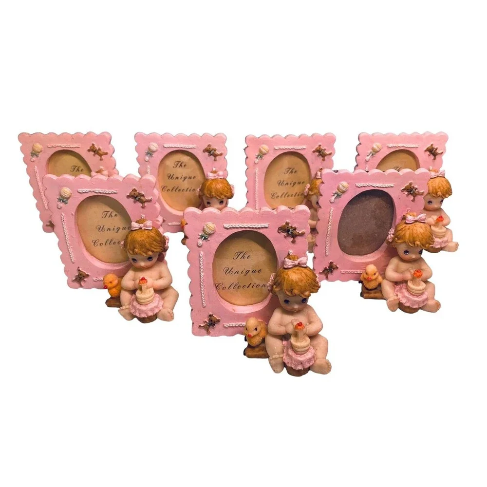 7 - Mini Picture Frame Pink Girl Birthday Party Favors Vintage Lot NEW